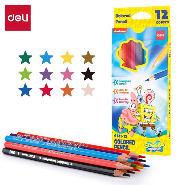 Spongebob Colored Pencils 12 Colors Hexagonal Barrel Full Length